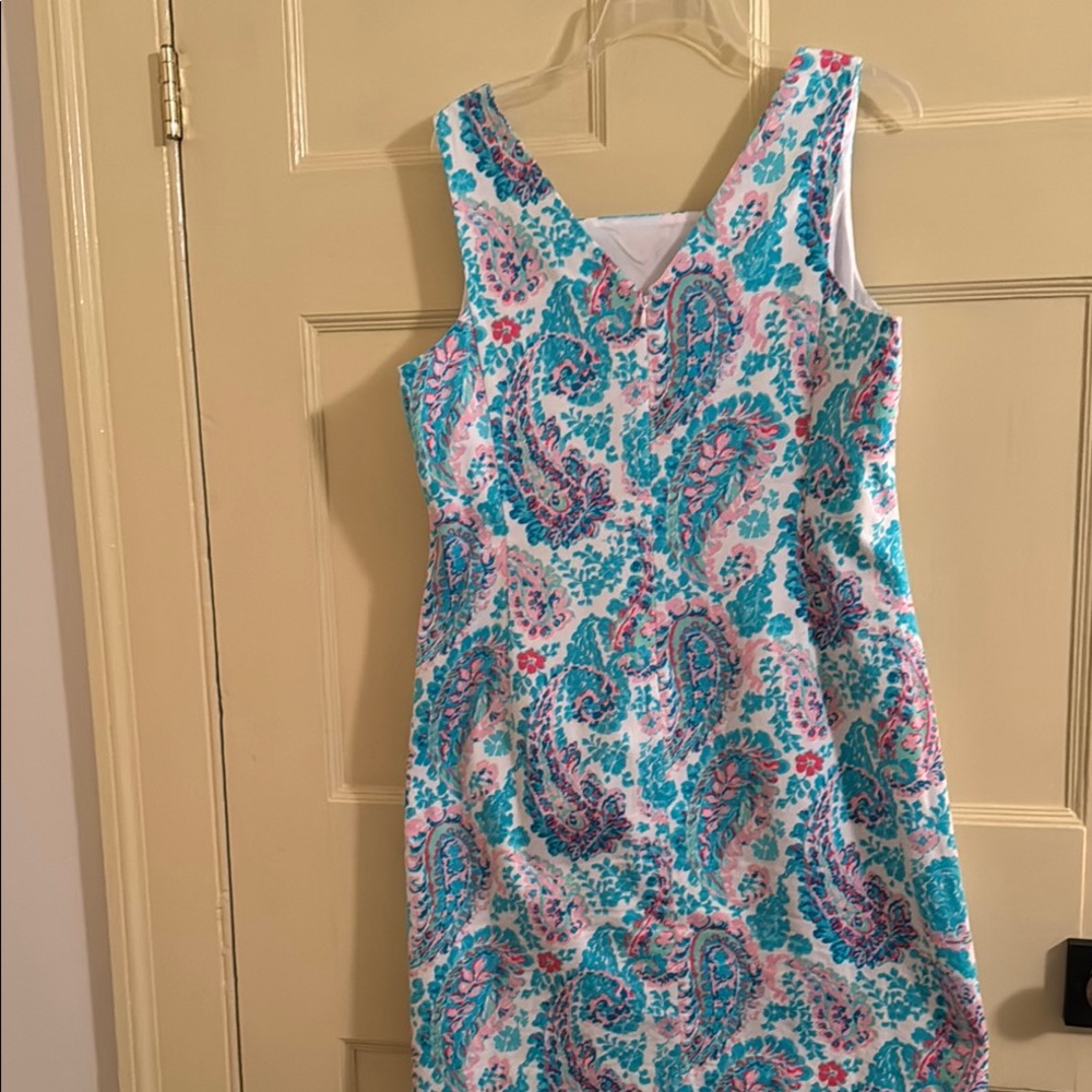 Talbots Blue and Pink Square Neck Sleeveless Mini Dress - Picture 3 of 3